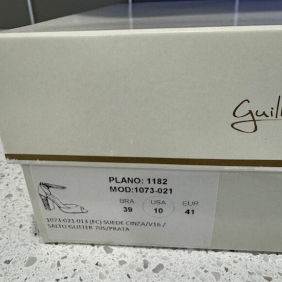 Guilhermina Grey Suede & Glitter Ankle-Strap Open-Toe Pumps in Size 41 - Picture 6 of 9